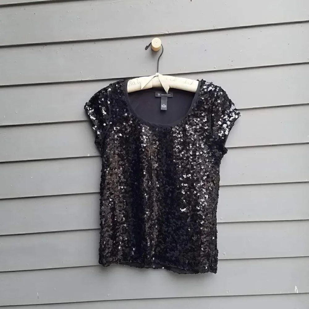 INC Black Sequin Top  size Medium